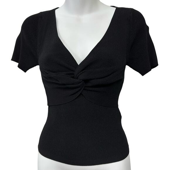 Sandro Temple Twisted Short Sleeve Sweater Black Size 2 US Medium New - Picture 1 of 5